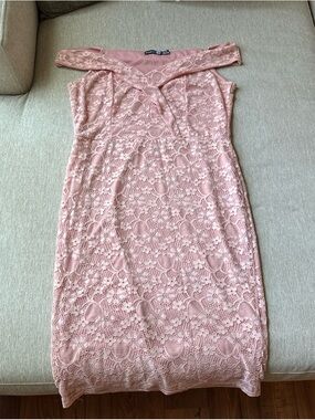 Boohoo One-Shoulder Lace Dress in Blush Pink